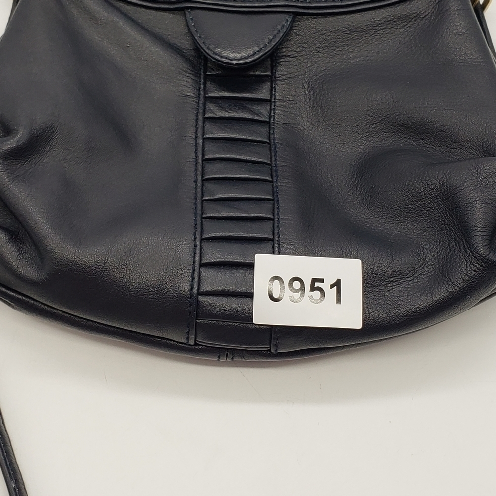 VINTAGE women dark navy blue bag crossbody soft leather 3 compartments lined - Picture 14 of 14